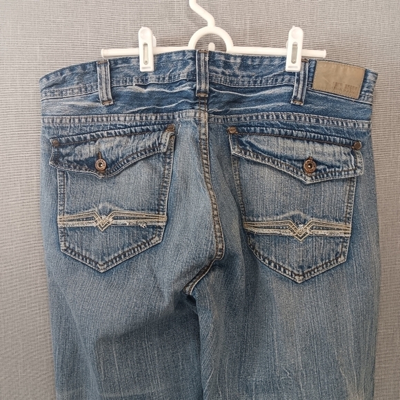 Y2K Urban Pipeline Jeans Distressed Denim Cotton Blue Relaxed FLAP Pocket 38x32 - Picture 3 of 6